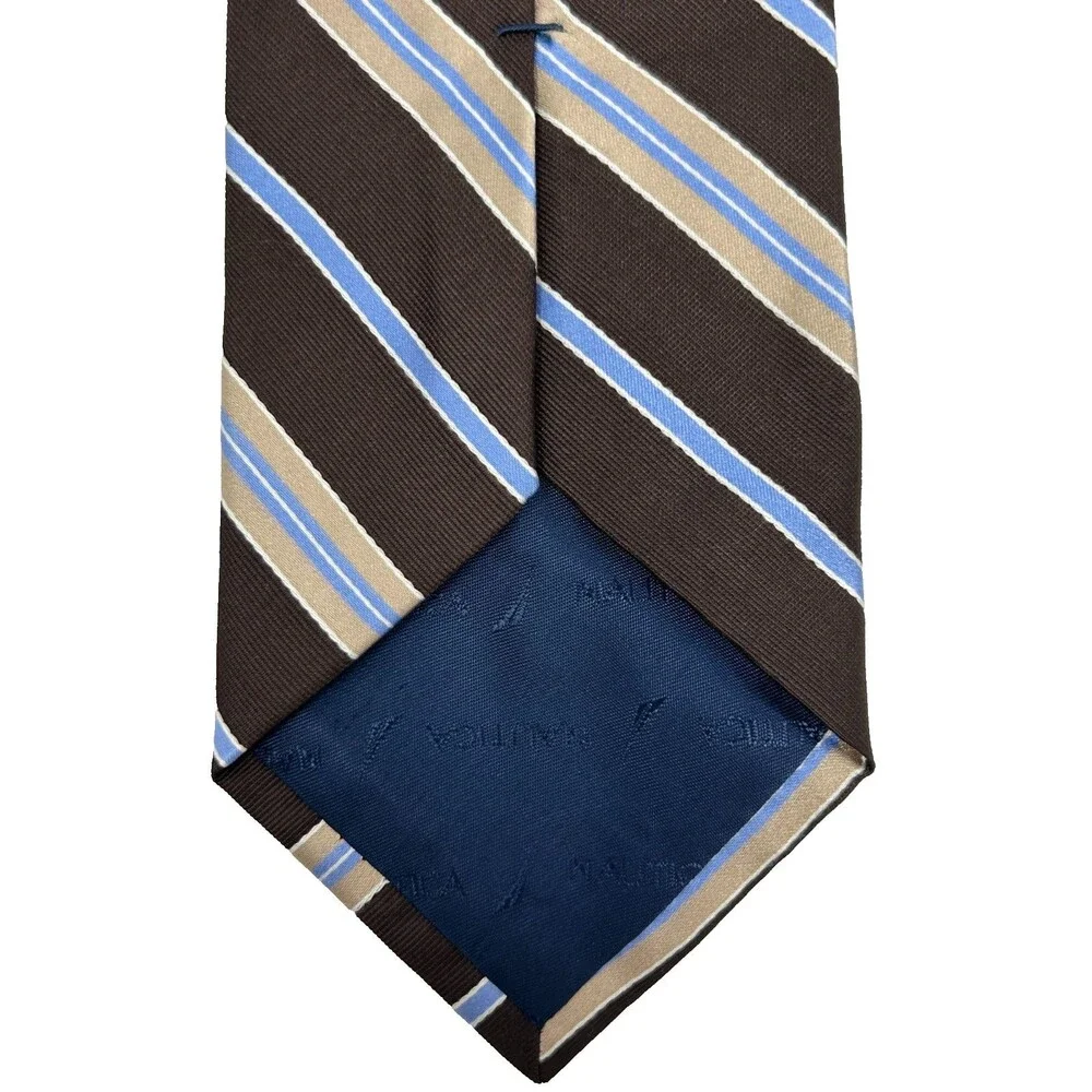 Nautica‎ 100% Silk Brown Tan Blue Striped Classic Necktie 57.25” x 3.5”